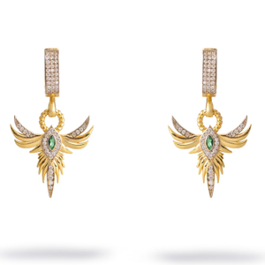 Emerald Phoenix Guardian Earrings - Gold