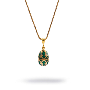 Lucky Clover Green Enamel Egg Gold Necklace - Green