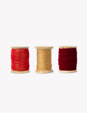 Ribbon on Bobbins Set of 3 Red Gold 