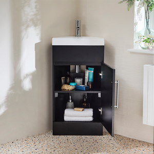 Milano Lurus - Black Grey 450mm Modern Cloakroom Corner Vanity Unit with Basin and Chrome T-Bar Handles