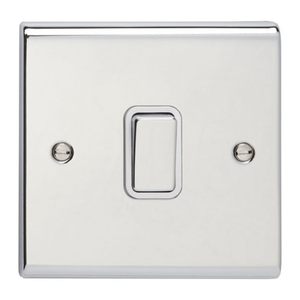 Deta SD1246CHW Slimline Decor Curved Edge Decorative Polished Chrome 1 Gang Intermediate Plateswitch With White Insert & Chrome Rocker 10A