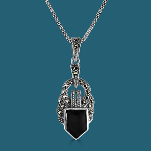Signature Silver Marcasite & Onyx King Pendant