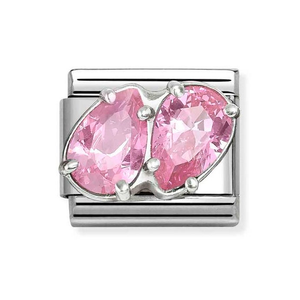 Classic Silver & Pink Zirconia Double Drop Charm