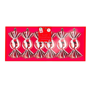 Red and White Candy Stripe Sweet Baubles Set of 6 Festive Tree Decorations
