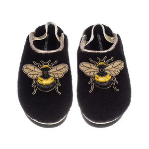 Flatform Cloud Closed Toe Slippers With Double Honey Bee Brooches - Black (M)