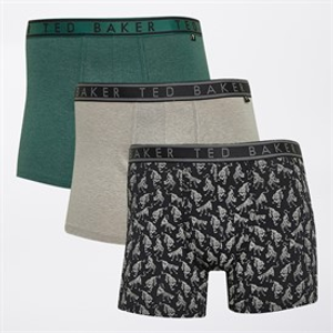 Ted Baker Mens Three Pack Boxers Trekking Green/Black Tiger/Heather Grey