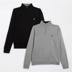 Brave Soul Boys Two Pack Quarter Zip Jumpers Black/Silver Grey Marl