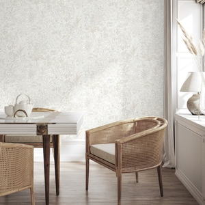 Vymura Capri Palm Landscape White/Silver Metallic Wallpaper - M95677