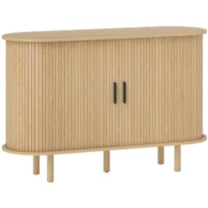 HOMCOM Aparador con Puertas Tambour Deslizantes 4 Compartimentos y Patas de Madera 120x40x78 cm Roble