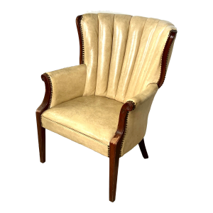 Vintage Cream Channel Back Wing Chair