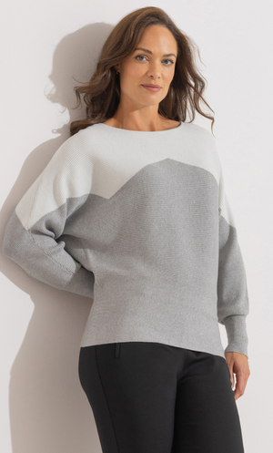 Shimmer Colour Block Batwing Jumper - Grey/Ecru