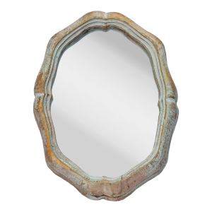 Mid 20th Century Small Oval Wood Mirror Gold & Ice Blue /Gold Accents