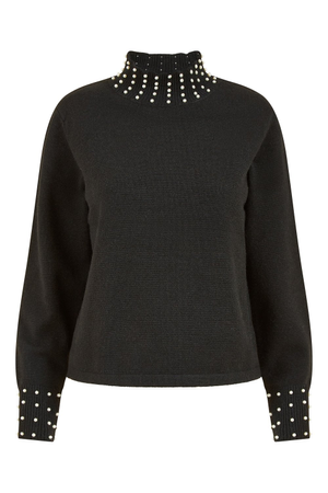 Mela Black Pearl Detail High Neck Jumper (S)
