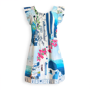 Ruffle Sleeve Pintuck Mini Dress | Santorini Limited Edition (S)