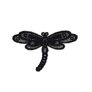 Écusson thermocollant libellule dentelle - Noir