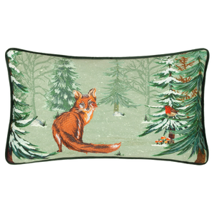 Lodge Wood Fox Embroidered 30cm x 50cm Filled Boudoir Oak Green