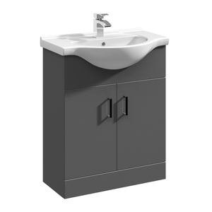 Hamstall Dark Grey Floor Standing Vanity Unit with Basin - Soft Close Doors, Choice of Size & Basin Style