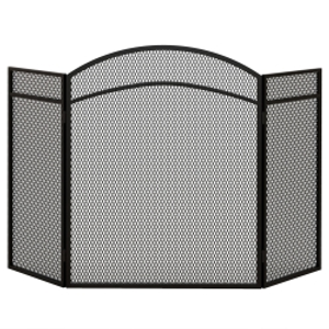 HOMCOM Protector de Chimenea de 3 Paneles Plegable Pantalla de Chimenea con Estructura de Metal 96x60 cm Negro