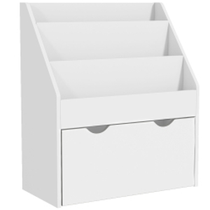 AIYAPLAY Librería Infantil de 4 Niveles Estantería para Libros Infantil con 3 Estantes y 1 Cajón con Ruedas 62,5x30x70 cm Blanco