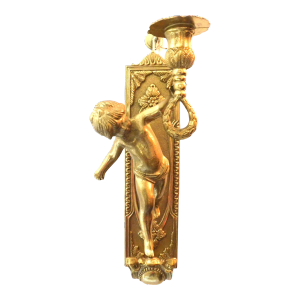 Vintage Brass Metal Cherub Wall Candle Holder