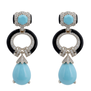 Clara Bow Turquoise & Enamel Drop Earrings Silver
