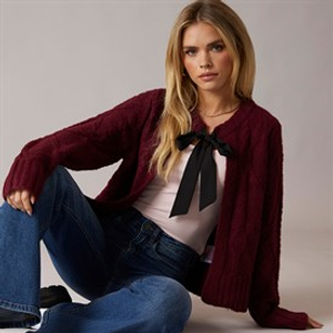 Brave Soul Womens Silken Cardigan Wine/Black
