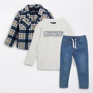 Bench Boys Bonded Shacket T-Shirt And Jeans Set Navy