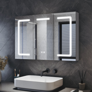Three-door LED anti-fog bathroom cabinet, Moroccan Gray, 900x600x125mm