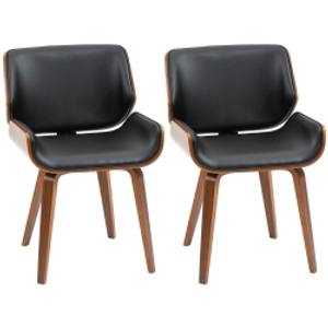HOMCOM Pack de 2 Sillas de Comedor con Patas de Madera Tapizadas en Cuero Sintético Respaldo Curvado 53x54x81 cm Negro
