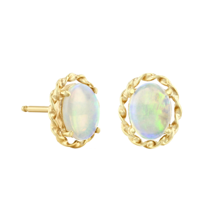 Oval Opal Twisted Framed  Stud Earrings | Pre-Loved | 9K Yellow Gold