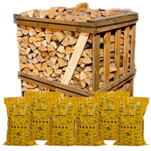Large Birch Crate and 6 Bags of Hotmax Heat Logs Bundle