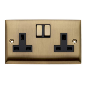 Double Switched Plug Socket - 13A - Antique Brass