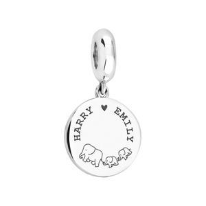 Signature Silver Elephant Family Medium Disc Pendant Charm