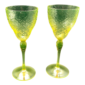 1920s Yellow Uranium Wine Glasses- Set of 2