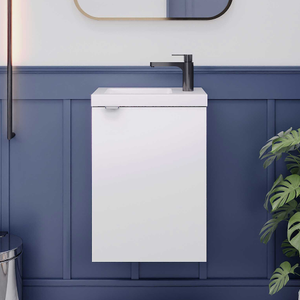 Hudson Reed Fusion Wall Hung 1-Door Vanity Unit with Compact Basin 400mm Wide - Gloss White