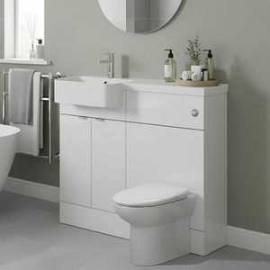 Hudson Reed Fusion LH Combination Unit with Round Semi Recessed Basin 1000mm Wide - Gloss White