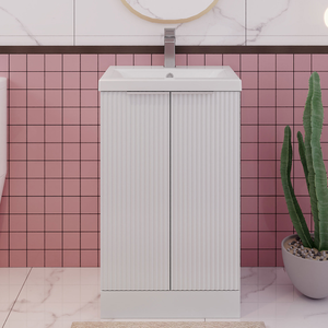 Hudson Reed Fluted Floor Standing 2-Door Vanity Unit with Basin 1 500mm Wide - Satin White