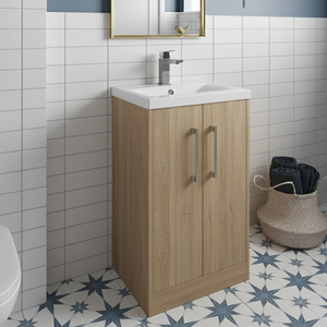 Hudson Reed Juno Floor Standing 2-Door Vanity Unit with Basin 1 500mm Wide - Autumn Oak