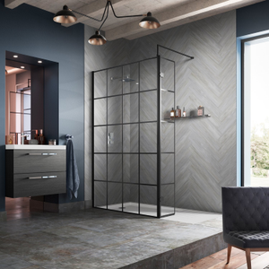 Hudson Reed Frame Effect Wet Room Screen with Support Bar 700mm Wide - 8mm Glass