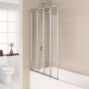 Prestige Aqua Polished Silver Framed Four Folding Square Bath Screen 1400mm H x 800mm W - 3mm Glass