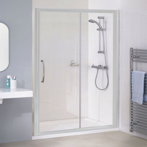 Lakes Classic White Semi-Framed Sliding Shower Door 1850mm H x 1000mm W - 6mm Glass