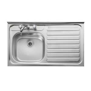 Leisure Contract 1.0 Bowl Stainless Steel Kitchen Sink with RH Drainer & Waste Kit 1000mm L x 600mm W - Satin