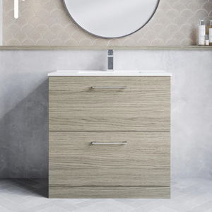 Nuie Arno Floor Standing 2-Drawer Vanity Unit with Basin-1 800mm Wide - Solace Oak Woodgrain
