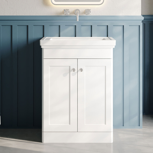 Nuie Classique Floor Standing 2-Door Vanity Unit with Basin 600mm Wide Satin White - 1 Tap Hole