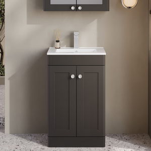 Nuie Classique Floor Standing 2-Door Vanity Unit with Basin-2 500mm Wide - Satin White