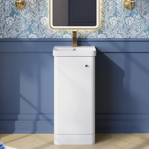 Nuie Core Floor Standing 1-Door Vanity Unit with Thin Edge Basin 400mm Wide - Gloss White