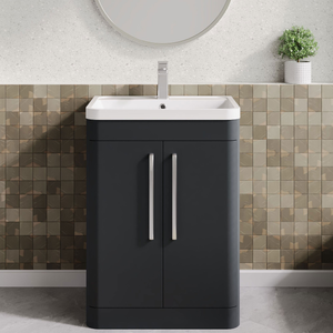 Nuie Parade Floor Standing 2-Door Vanity Unit with Polymarble Basin 600mm Wide - Gloss White