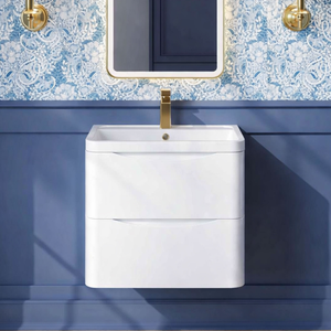 Nuie Lunar Wall Hung 2-Drawer Vanity Unit with Polymarble Basin 600mm Wide - Satin White