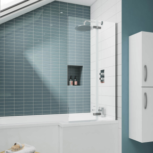 Nuie Ella Straight Hinged Bath Screen 1400mm H x 760mm W - 5mm Glass