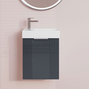 Nuie Deco Compact Wall Hung 1-Door Vanity Unit with Basin 400mm Wide - Satin Anthracite